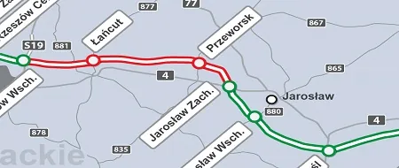 Mapa odcinka autostrady A4 Rzeszów – Jarosław