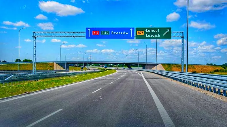 Autostrada A4 na Podkarpaciu – drogowskazy na Rzeszów i Łańcut