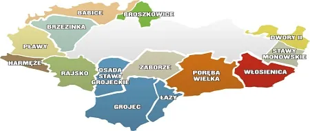 Mapa sołectw gminy Oświęcim – Grojec i Brzezinka