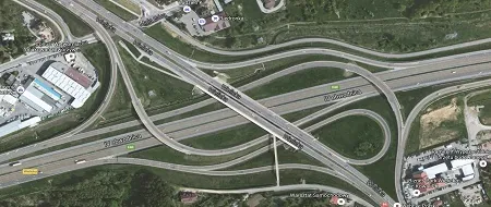 Zdjęcie lotnicze węzła Wielicka na autostradzie A4 w Krakowie